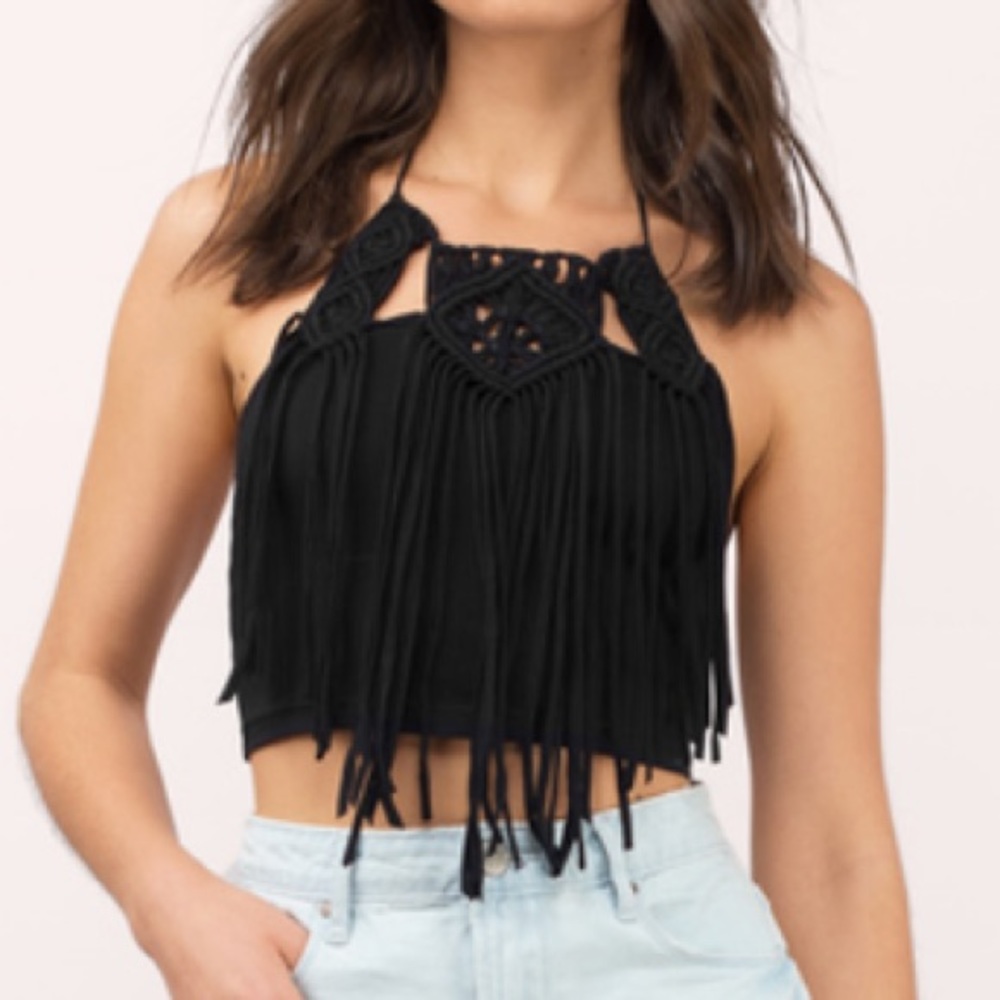 Tobi BEFORE DAWN BLACK CROCHET CROP TOP